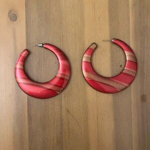 Red and Tan Hoop Earrings